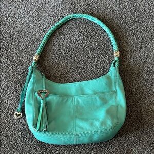 Brighton Turquoise Leather Shoulder Bag with Braided Handle authenticity number